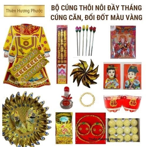 Trọn bộ cúng thôi nôi đầy tháng màu vàng 